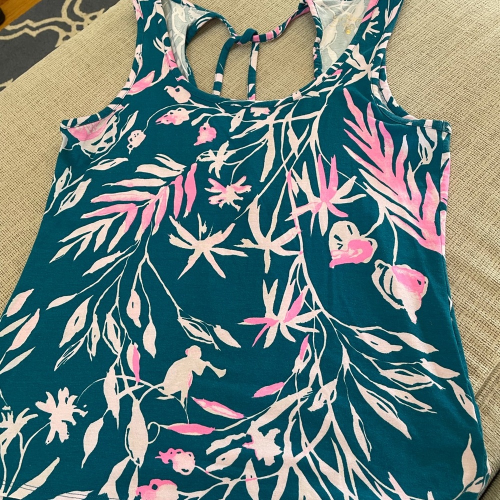 Lilly Pulitzer tank top with back hassle ties, beautiful teal and pink colors